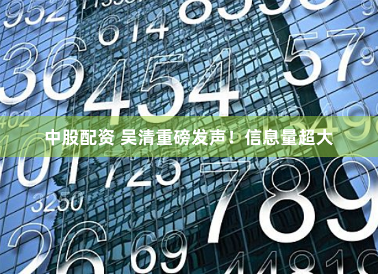 中股配资 吴清重磅发声!信息量超大